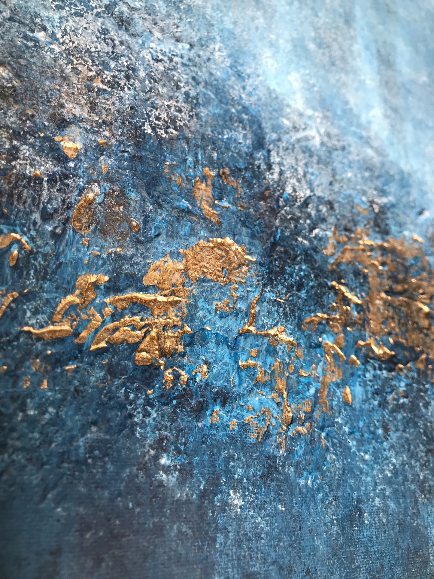 Le Ciel | Original Blue & Gold Abstract Painting | Textured Mixed Media on Canvas | 90 x 60 cm
