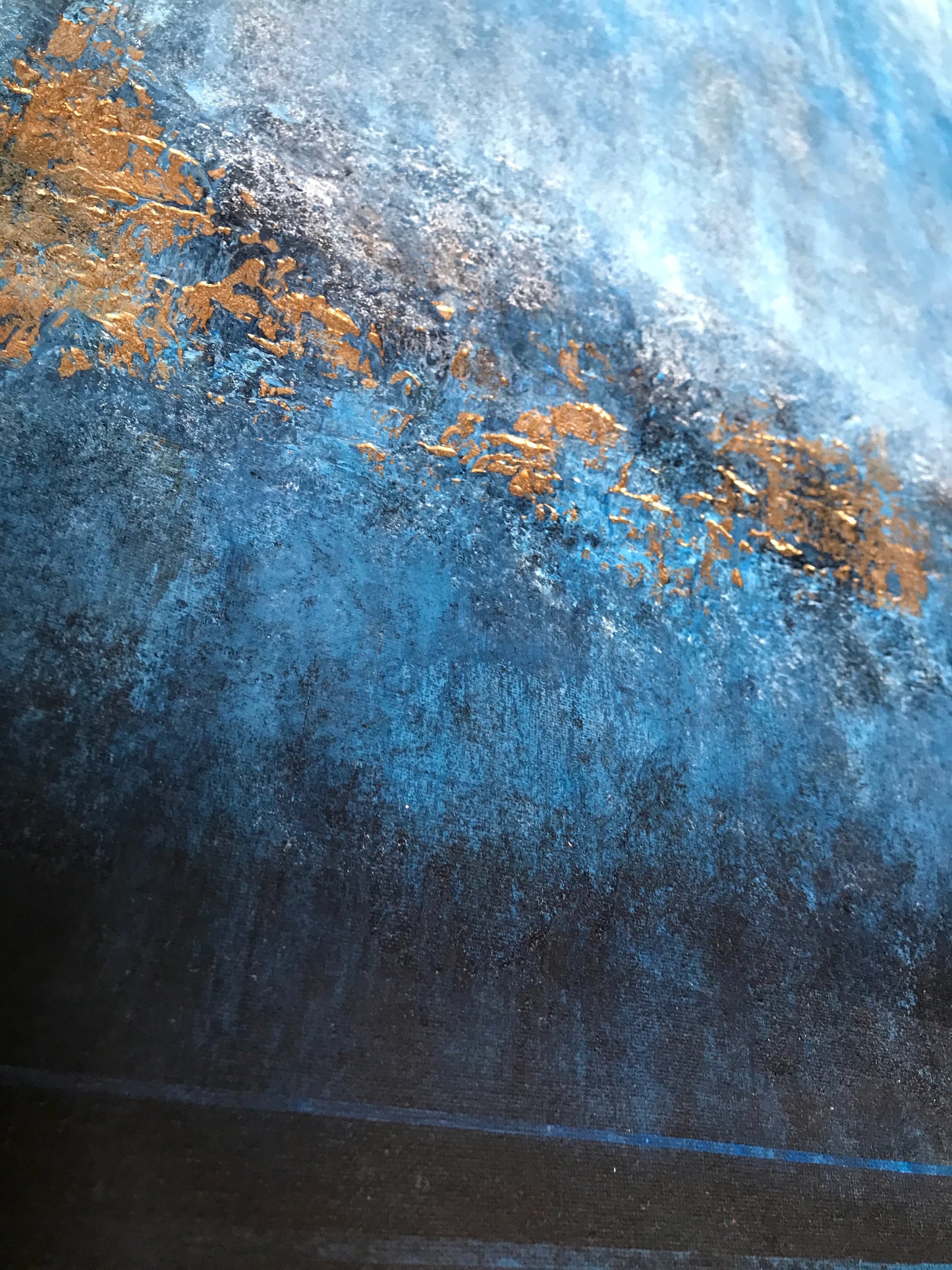 Le Ciel | Original Blue & Gold Abstract Painting | Textured Mixed Media on Canvas | 90 x 60 cm