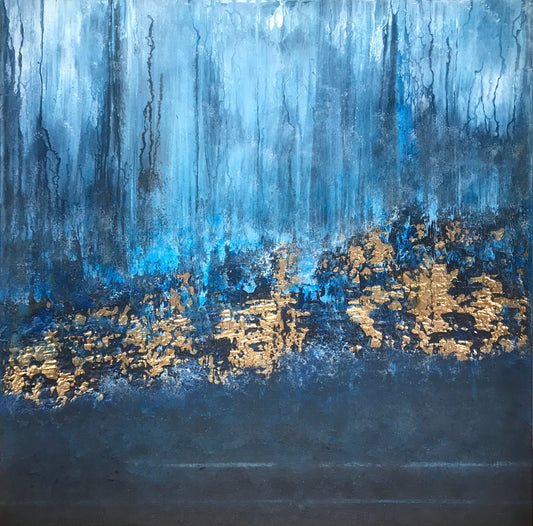 Remnants of Light | Blue & Gold Abstract Art | Sergio Aranda