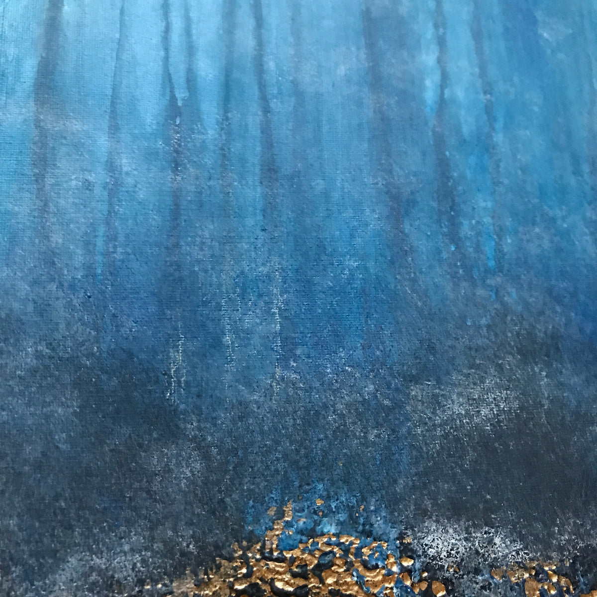 Blue & Gold Textured Abstract Painting "Golden Depths" – Original Mixed Media Art 50 × 50 cm