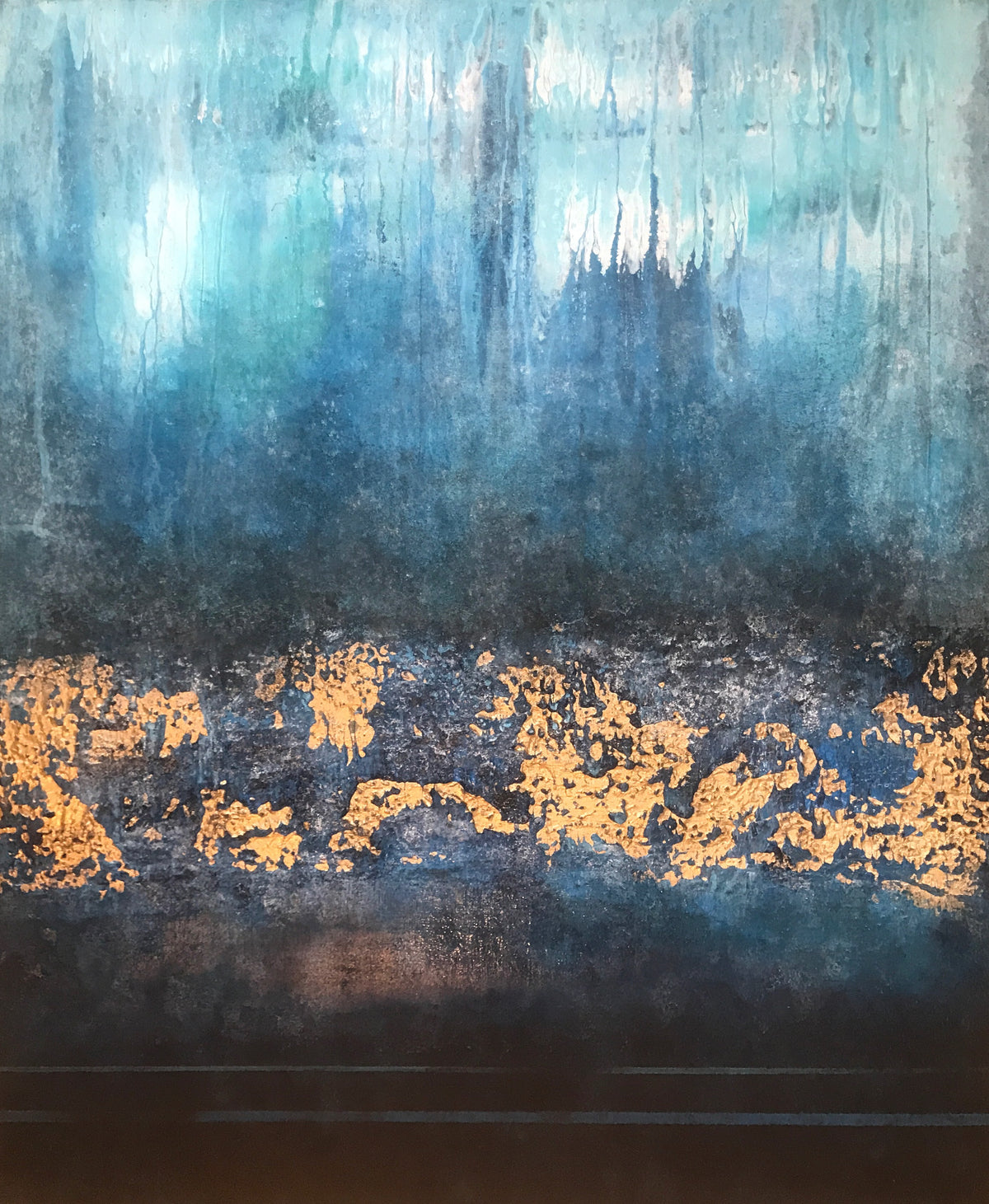 Submerged Strata | Blue & Gold Abstract Painting | Sergio Aranda