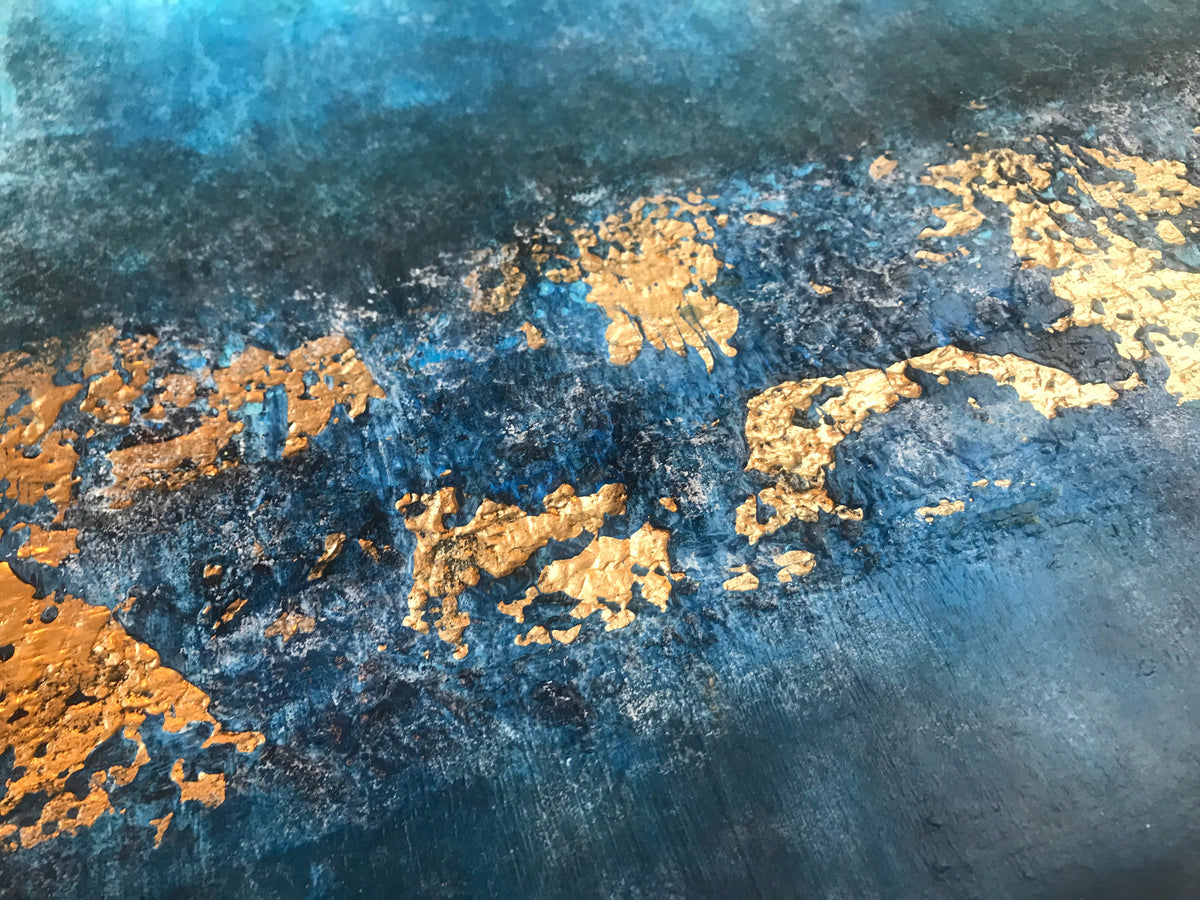 Submerged Strata | Blue & Gold Abstract Painting | Sergio Aranda