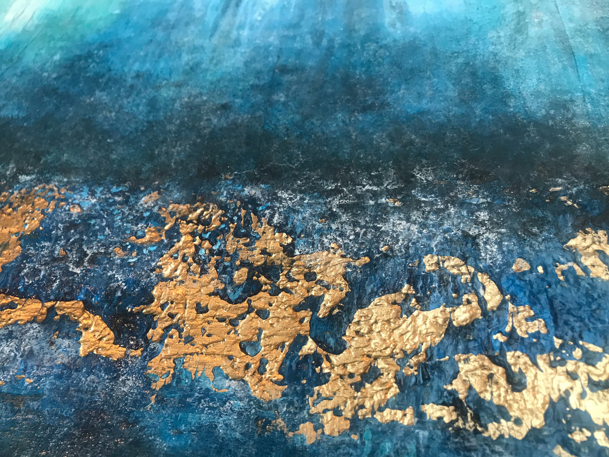 Submerged Strata | Blue & Gold Abstract Painting | Sergio Aranda