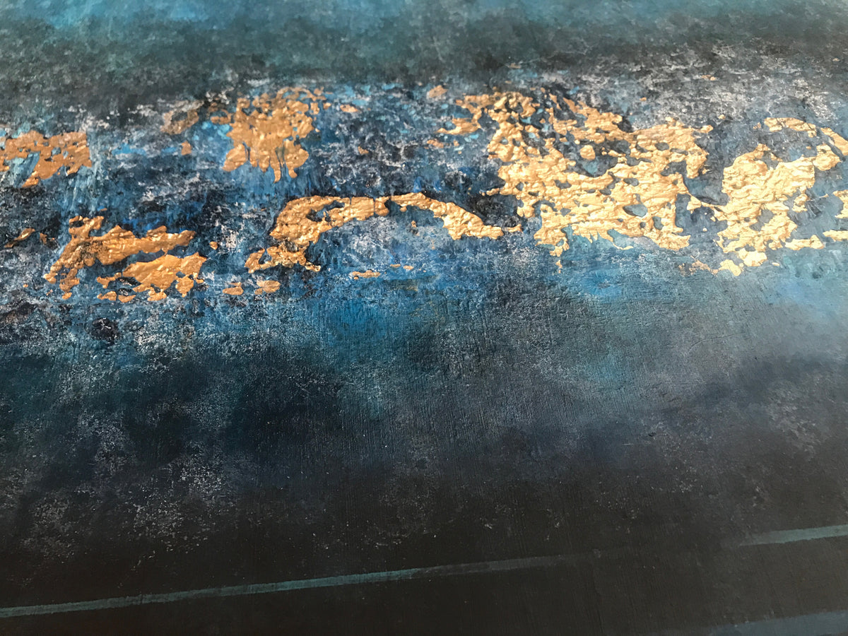Submerged Strata | Blue & Gold Abstract Painting | Sergio Aranda
