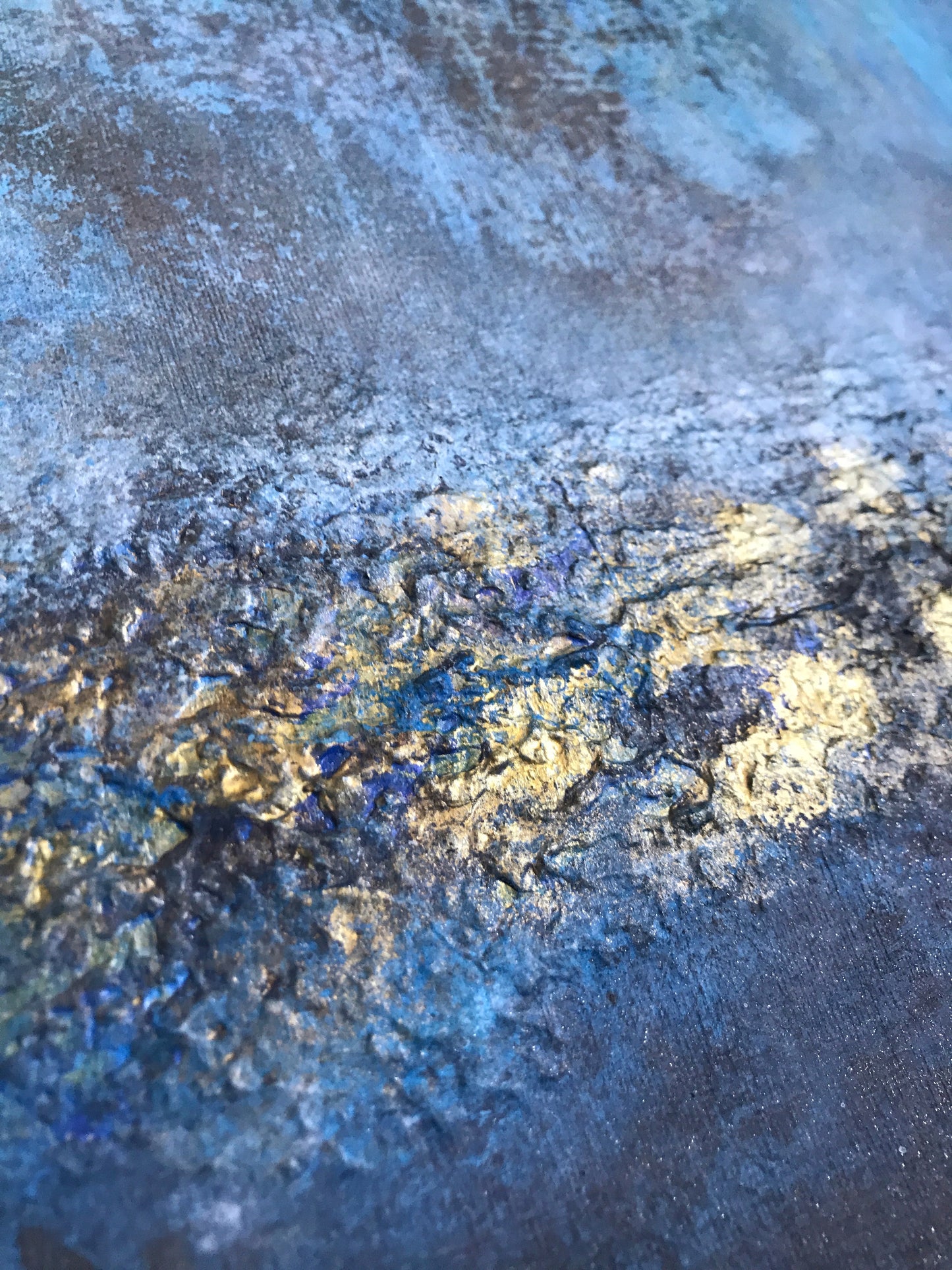No. 2197 | Original Blue & Gold Abstract Horizon Painting | Textured Mixed Media on Canvas | 35.4 × 23.6 in