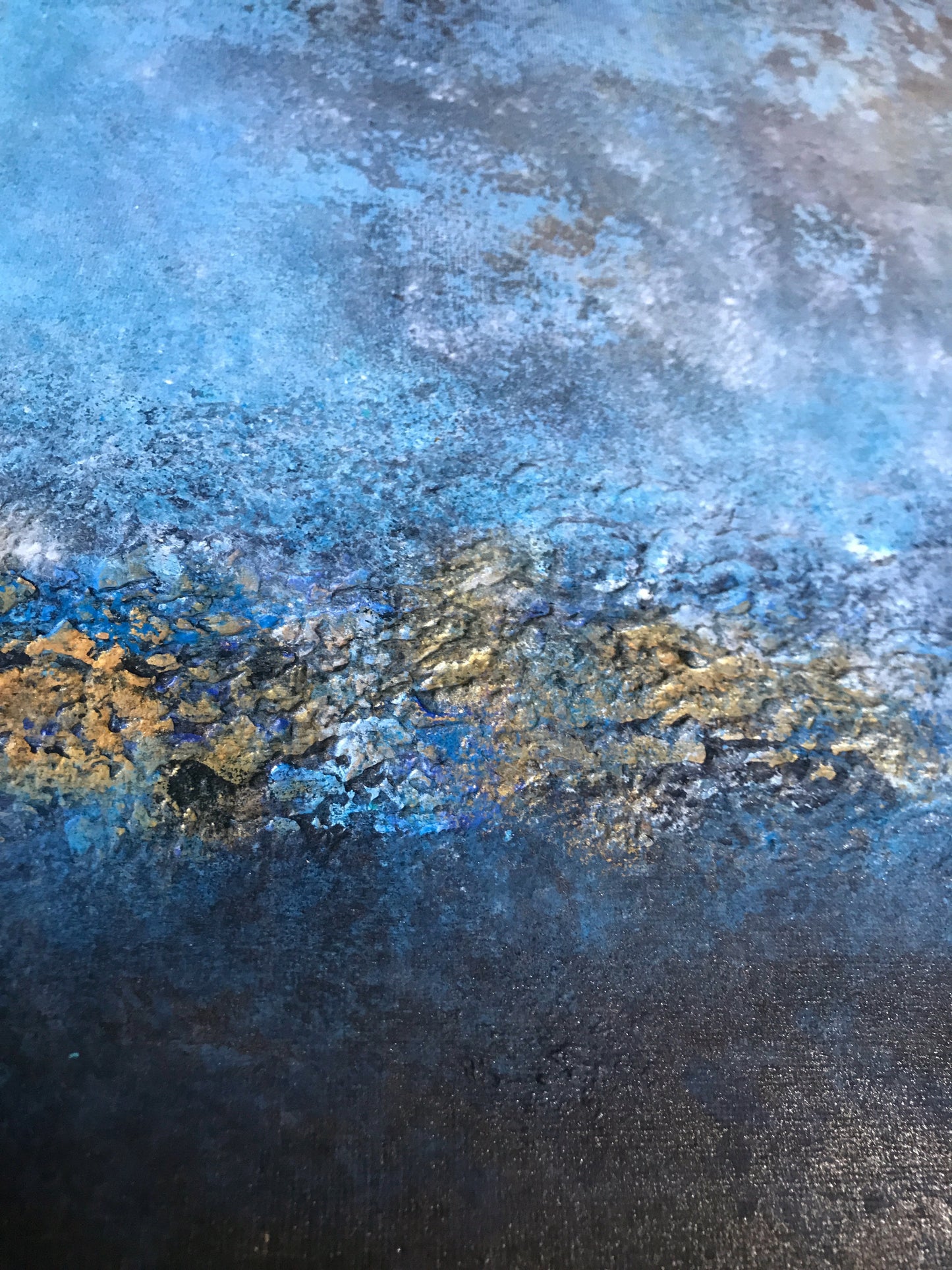No. 2197 | Original Blue & Gold Abstract Horizon Painting | Textured Mixed Media on Canvas | 35.4 × 23.6 in