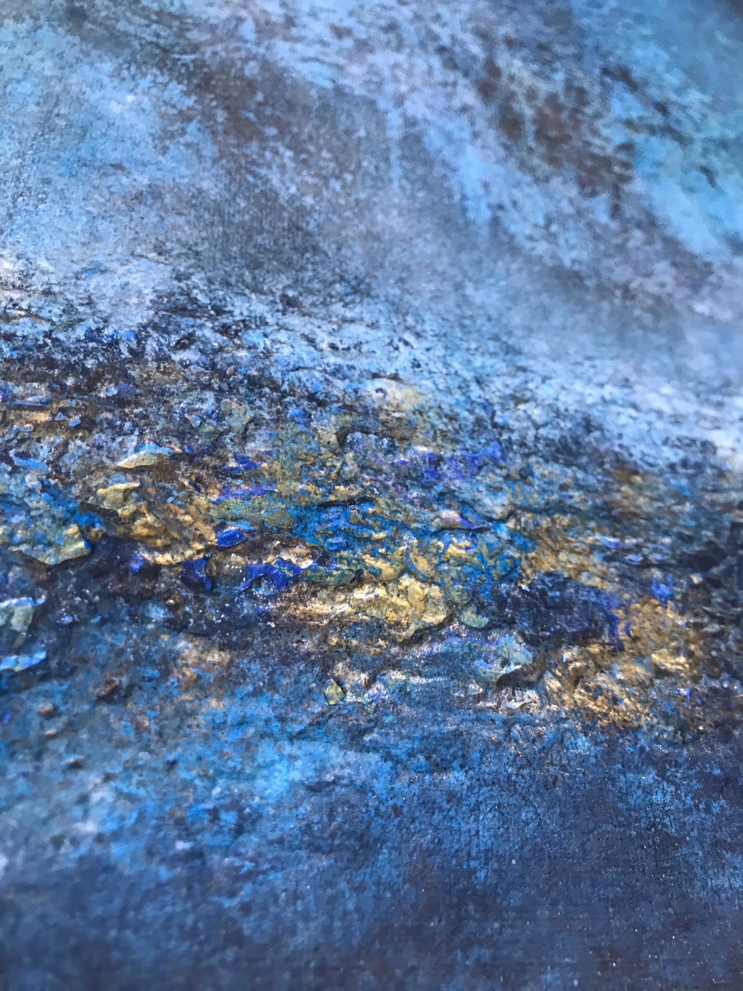 No. 2197 | Original Blue & Gold Abstract Horizon Painting | Textured Mixed Media on Canvas | 35.4 × 23.6 in