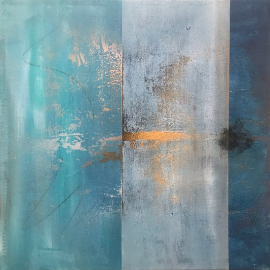 Divided Memory | Turquoise & Gold Abstract Painting | Sergio Aranda