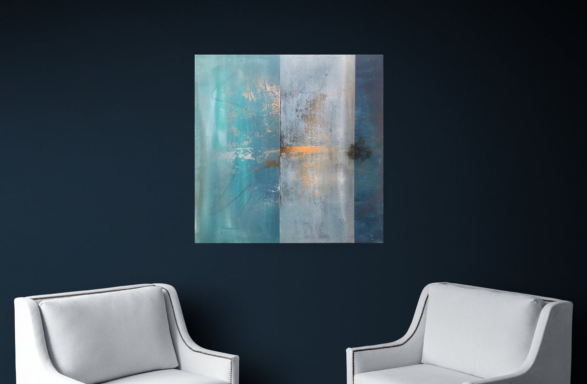 Divided Memory | Turquoise & Gold Abstract Painting | Sergio Aranda