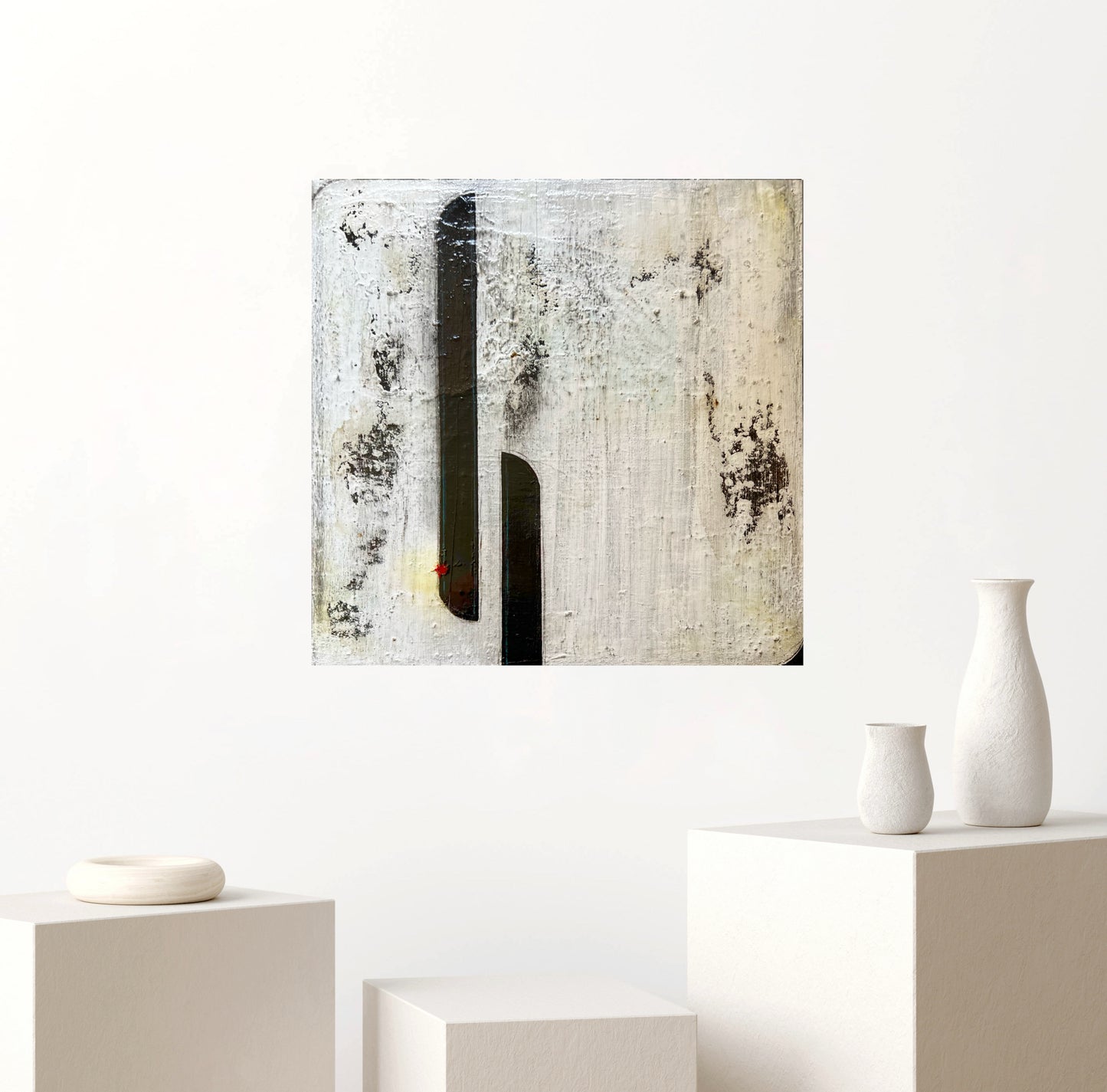 Red Wound – Original Off-White Textured Minimalist Painting | 20x20”