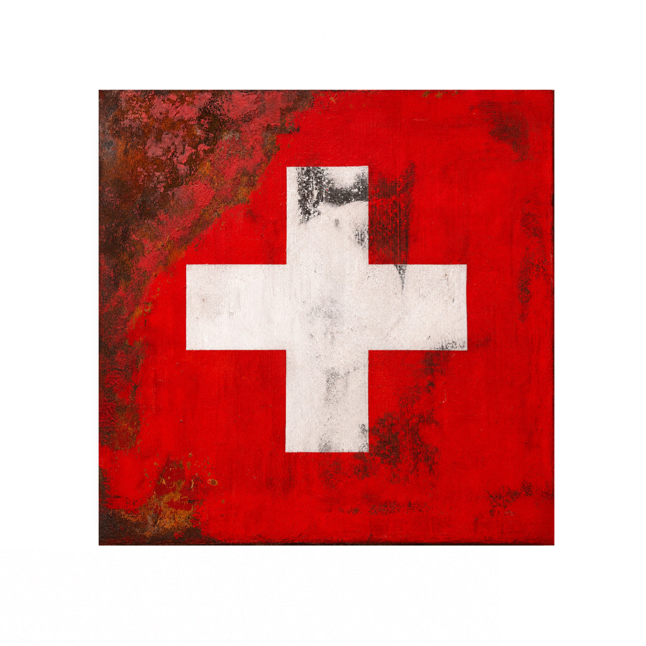 The Border That Came Home – Original Swiss Flag Textured Painting | 20x20” Mixed Media