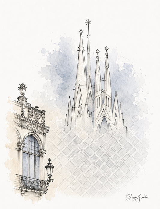Barcelona Sagrada Família Art | Urban Grids Collection | 18x24”