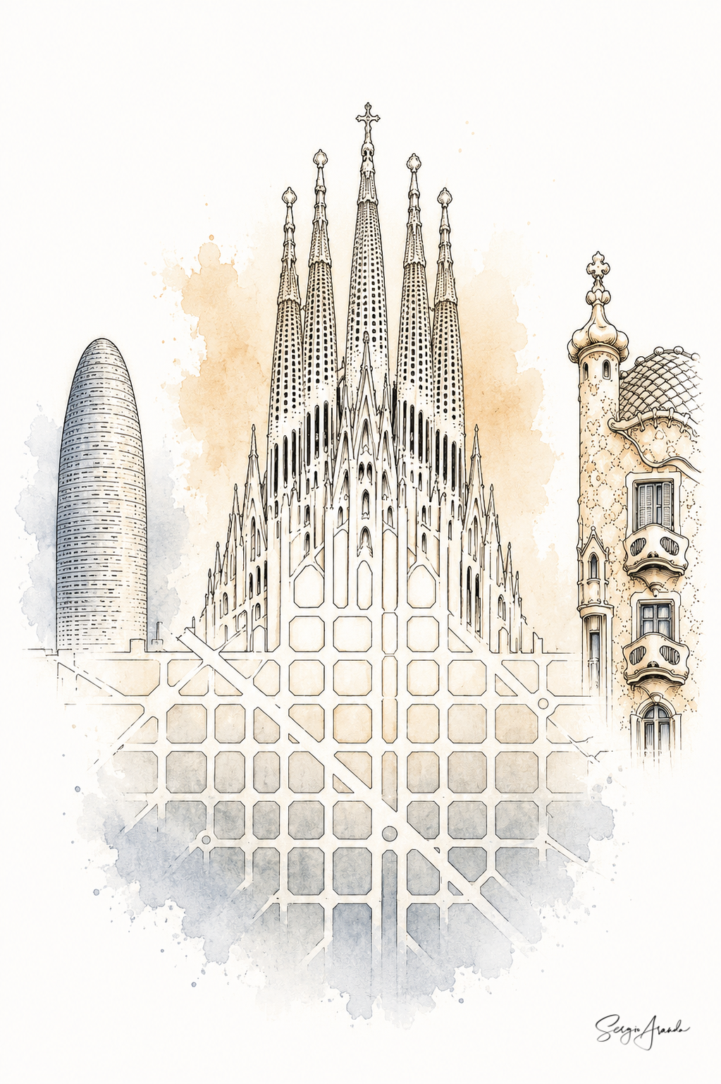 Urban Grids: Barcelona Sagrada Familia, Casa Batlló & Glòries | 22x31”
