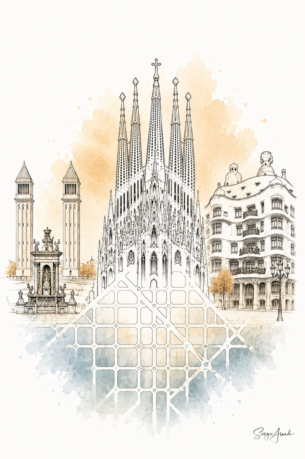 Urban Grids: Barcelona Sagrada Familia & La Pedrera Modernisme | 22x31”