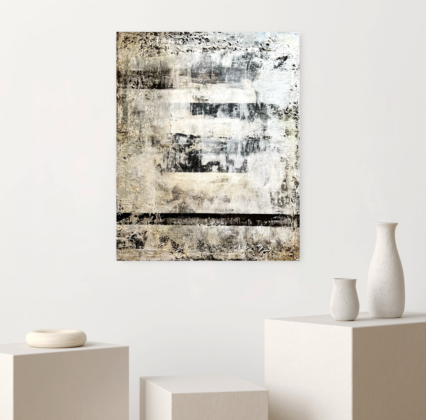 Broken Geometry – Large Architectural Minimalist Textured Painting | 40x32”