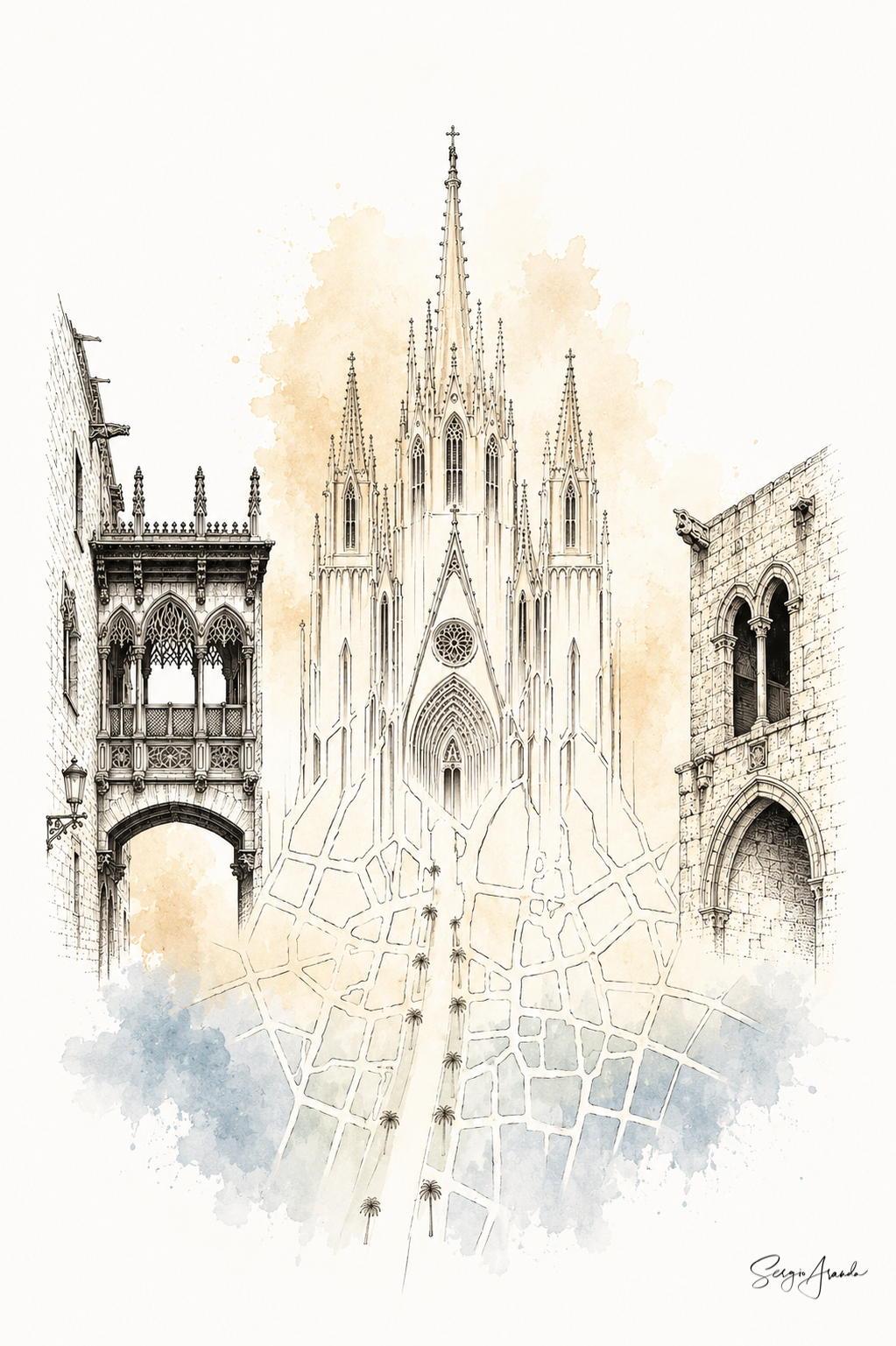 Urban Grids: Barcelona Gothic Cathedral & Ciutat Vella Map | 22x31”