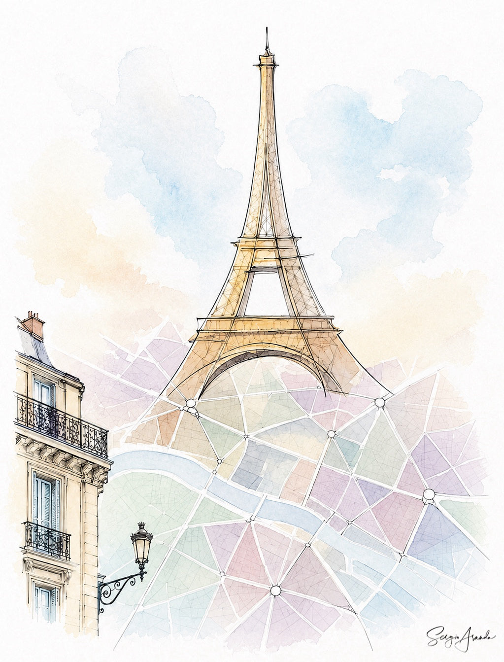 Urban Grids: Paris Eiffel Tower & Haussmann Architecture | 18x24”
