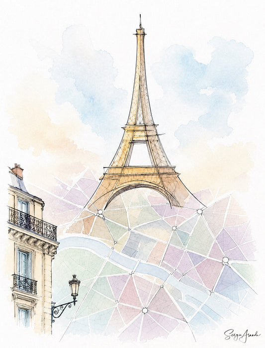 Urban Grids: Paris Eiffel Tower & Haussmann Architecture | 18x24”