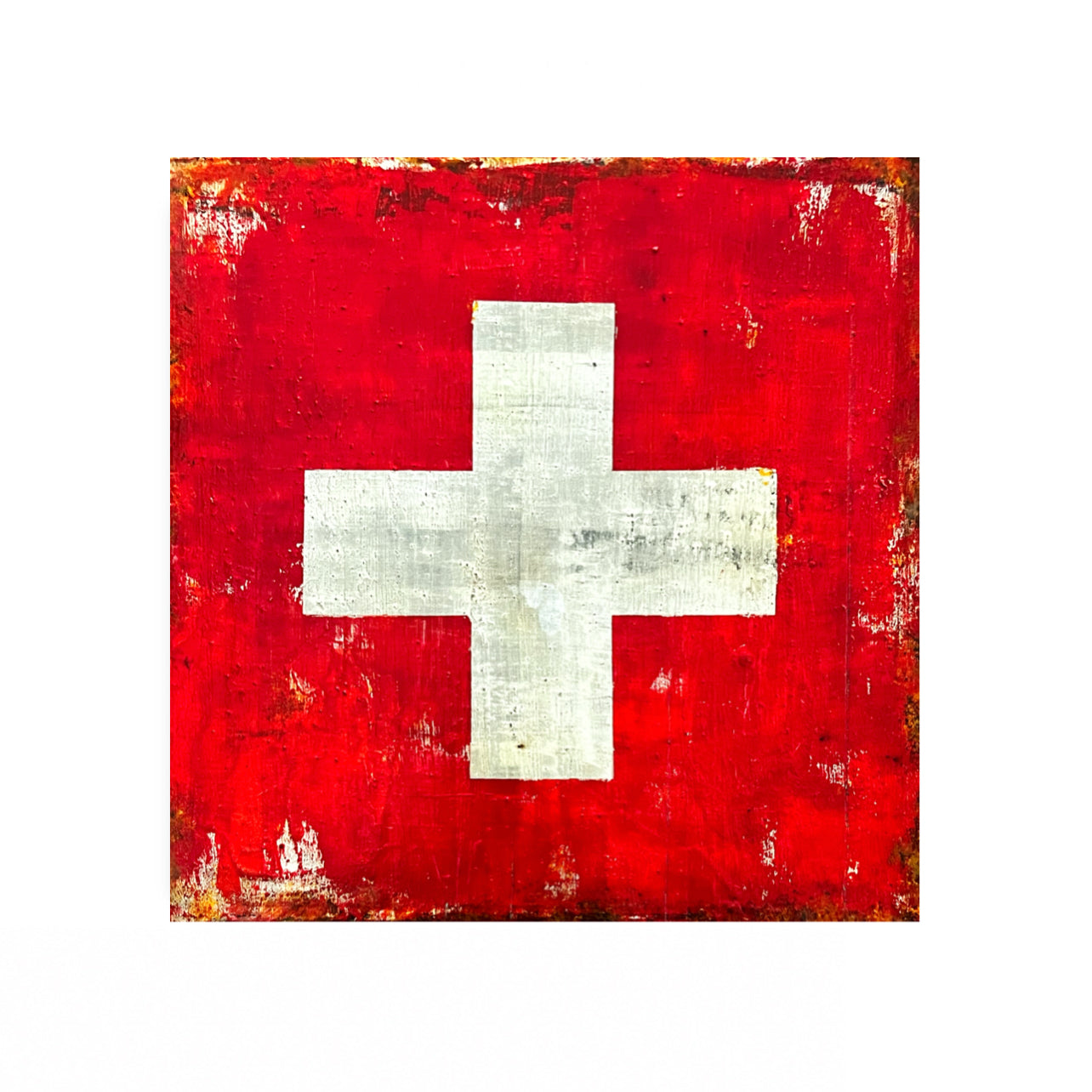 Rumantsch – Original Swiss Flag Textured Painting | 20x20” Mixed Media
