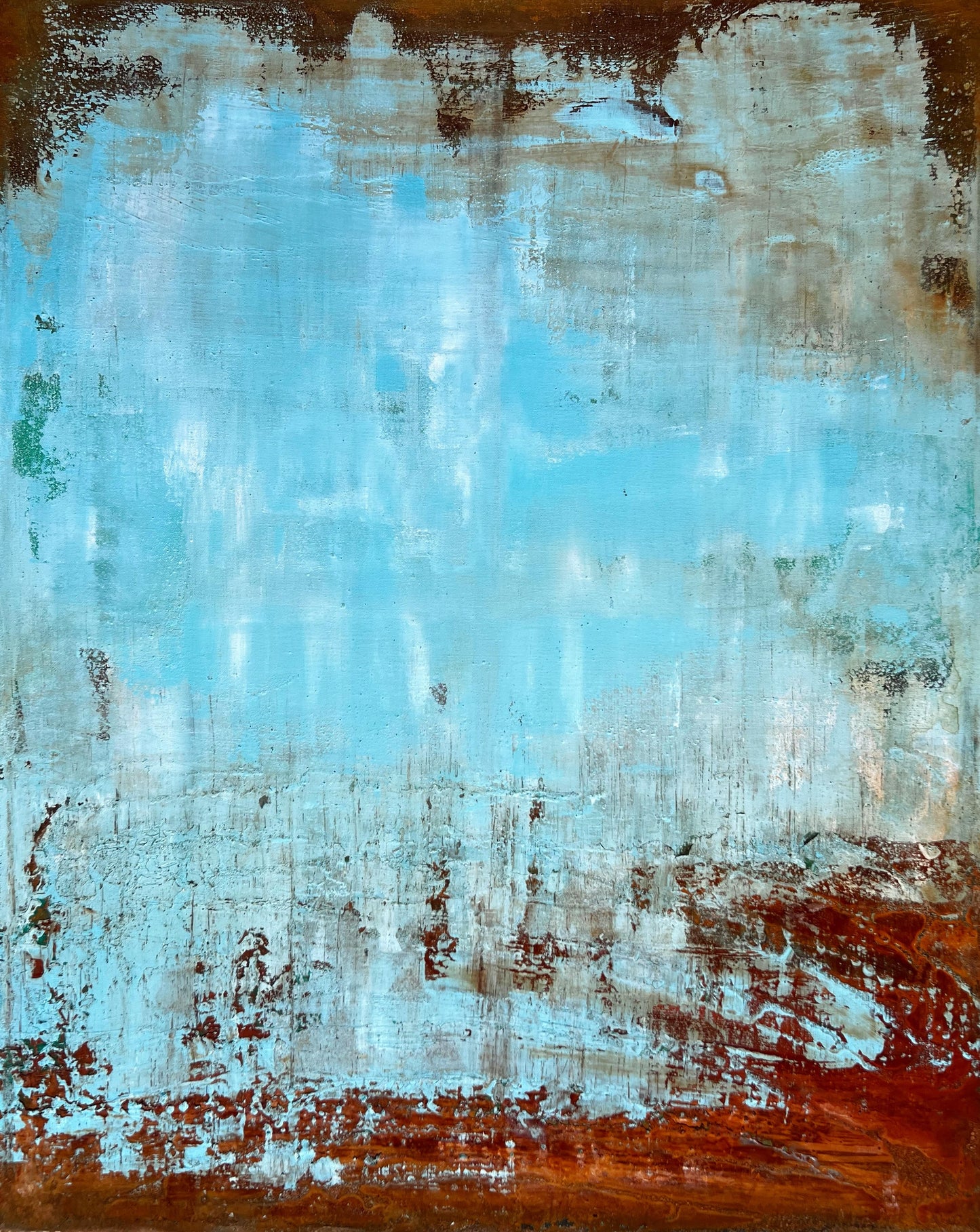 No. 2340 | Original Textured Abstract Painting | Rust & Turquoise Blue Mixed Media on Canvas | 100 x 80 cm