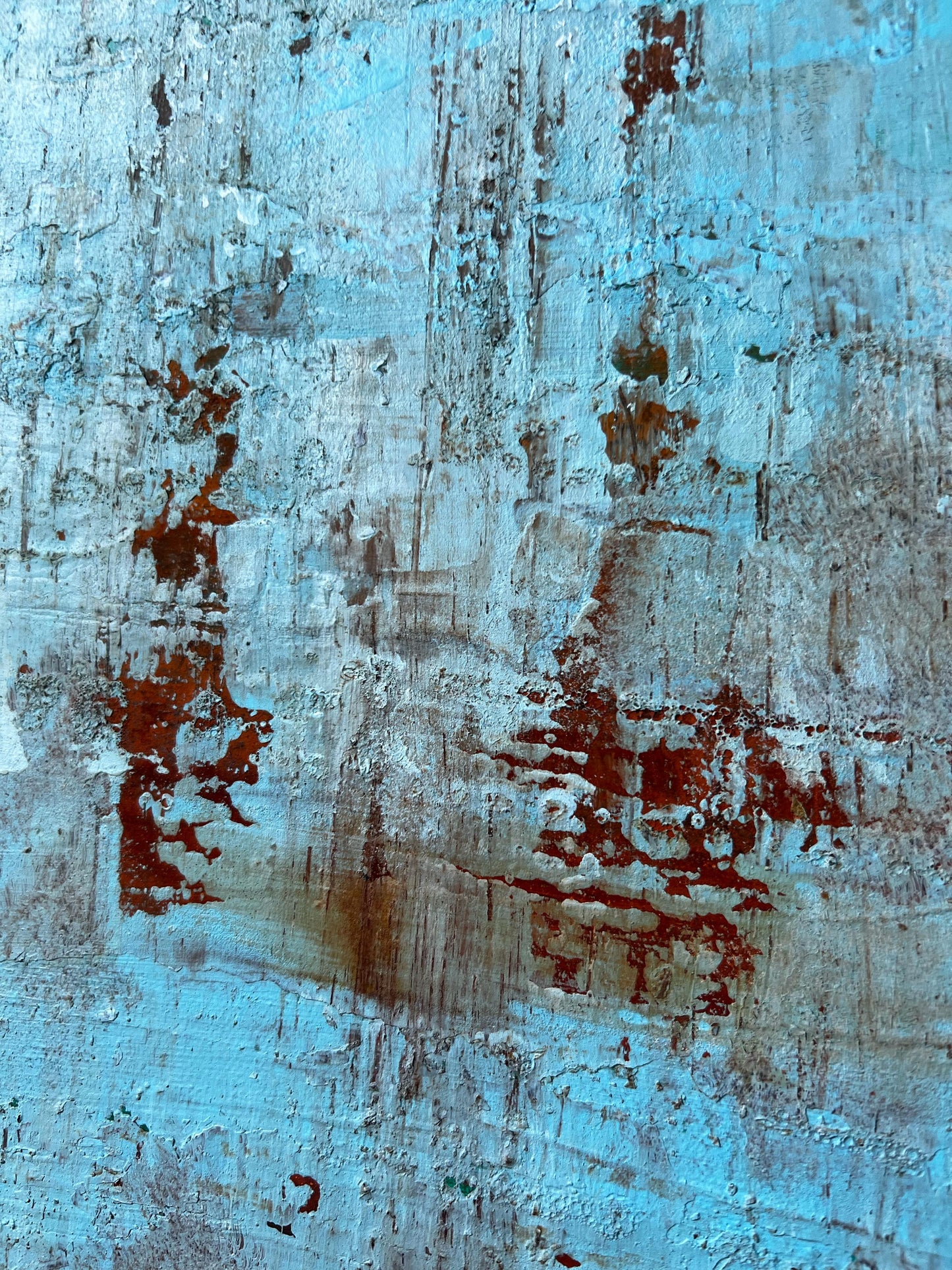 No. 2340 | Original Textured Abstract Painting | Rust & Turquoise Blue Mixed Media on Canvas | 100 x 80 cm