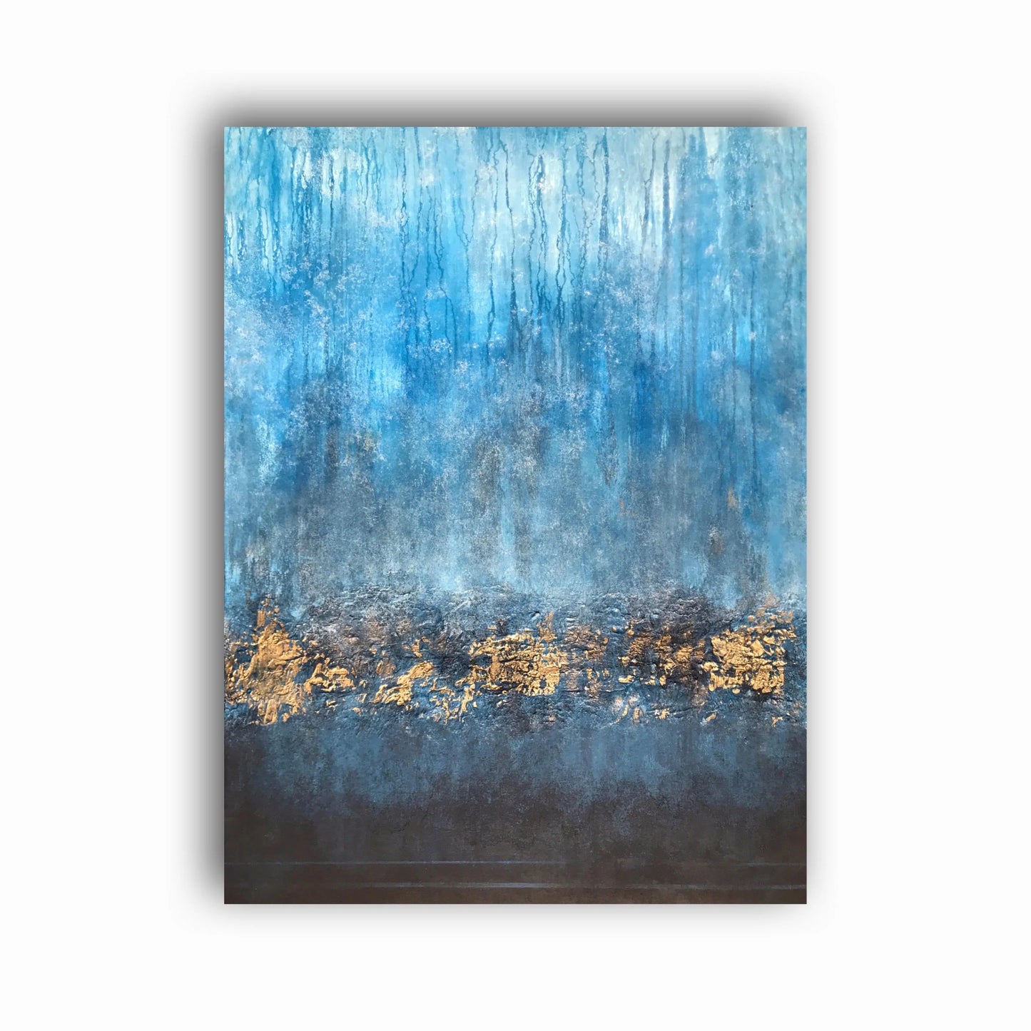 Le Ciel | Original Blue & Gold Abstract Painting | Textured Mixed Media on Canvas | 90 x 60 cm