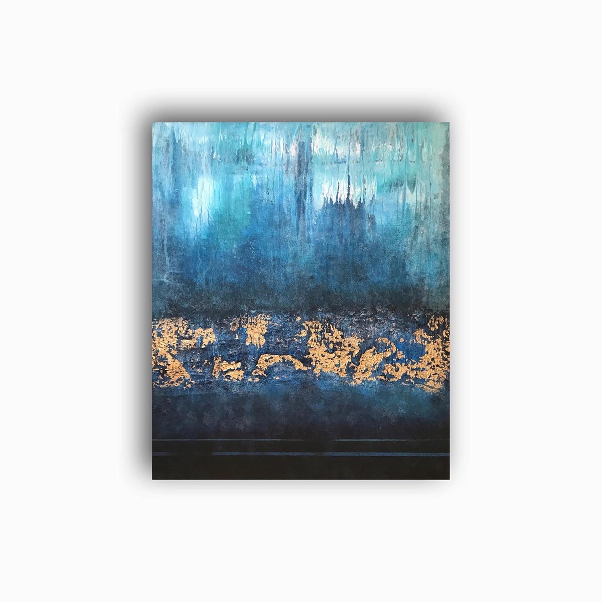 Submerged Strata | Blue & Gold Abstract Painting | Sergio Aranda