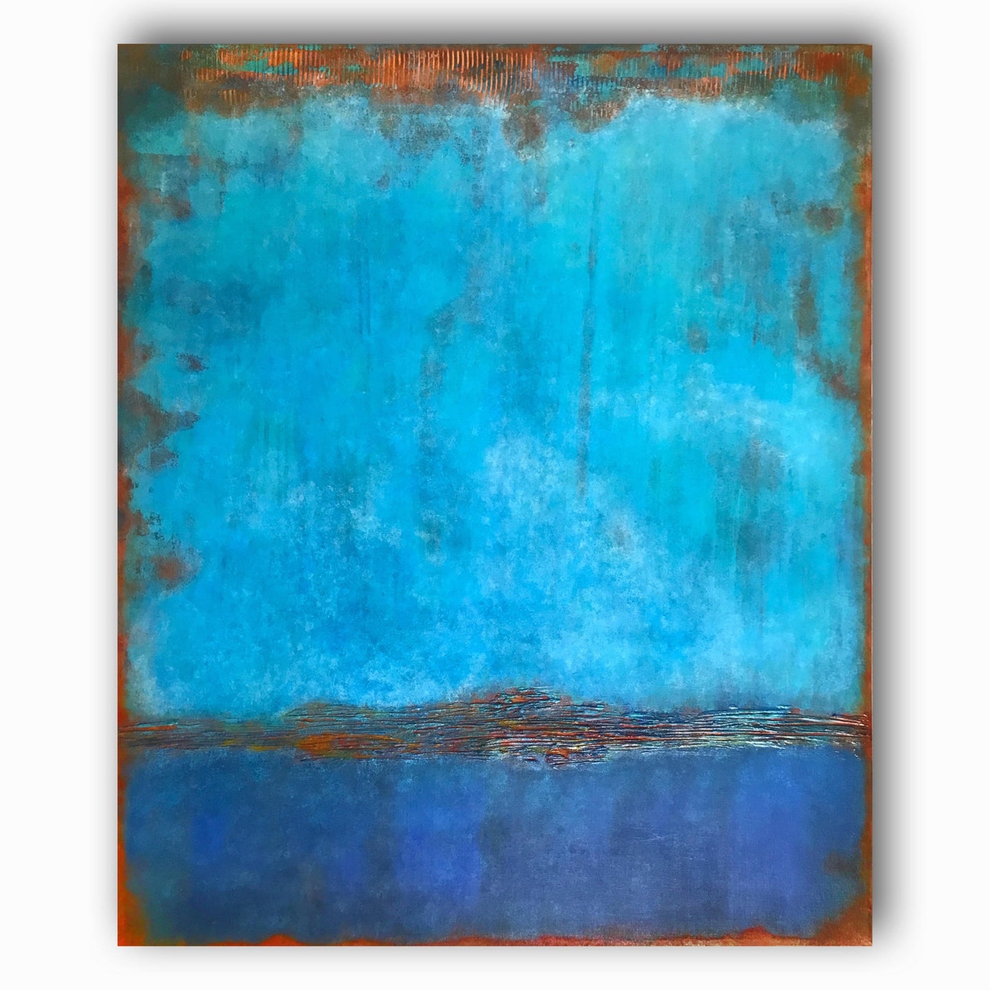 Turquoise Horizon Abstract Painting | Original Blue Textured Canvas Art 120x100 cm