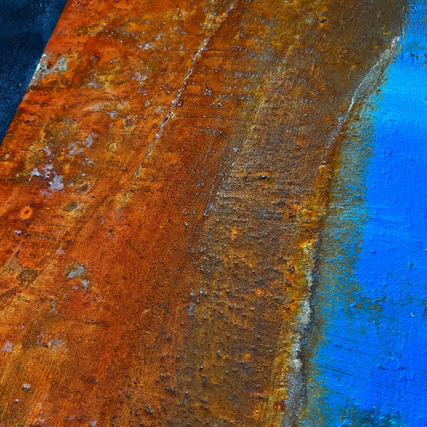 Atlas de lo Efímero | Original Minimalist Abstract Painting | Rust, Black & Blue Mixed Media on Canvas | 50 x 50 cm