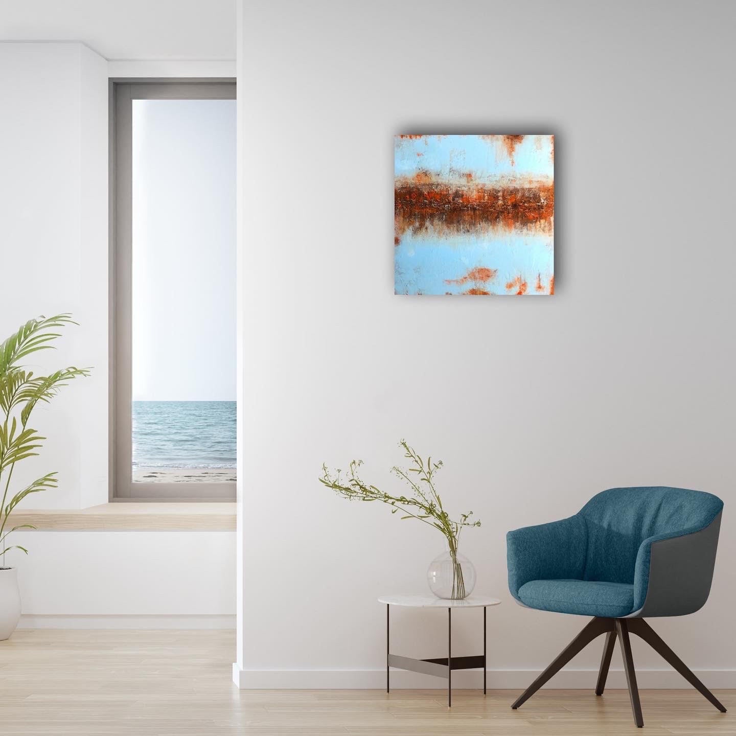 Rust Horizon  No 2003 Abstract Painting | Original Textured Blue & Rust Canvas Art 50x50 cm