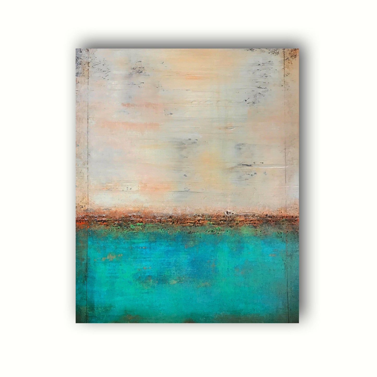 No. 2037 | Original Turquoise Horizon Abstract Painting | Textured Mixed Media on Canvas | 24 × 20 in