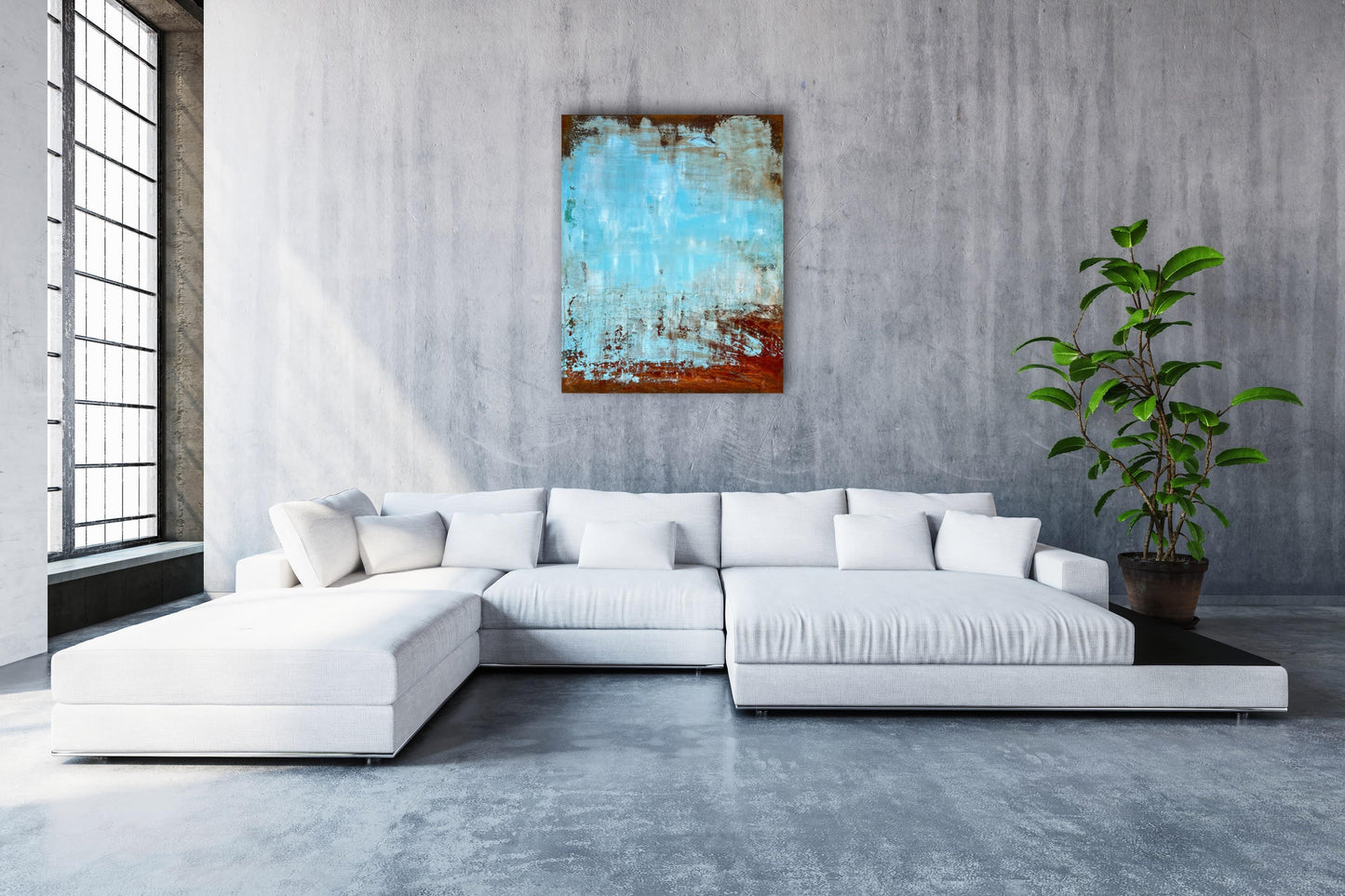 No. 2340 | Original Textured Abstract Painting | Rust & Turquoise Blue Mixed Media on Canvas | 100 x 80 cm