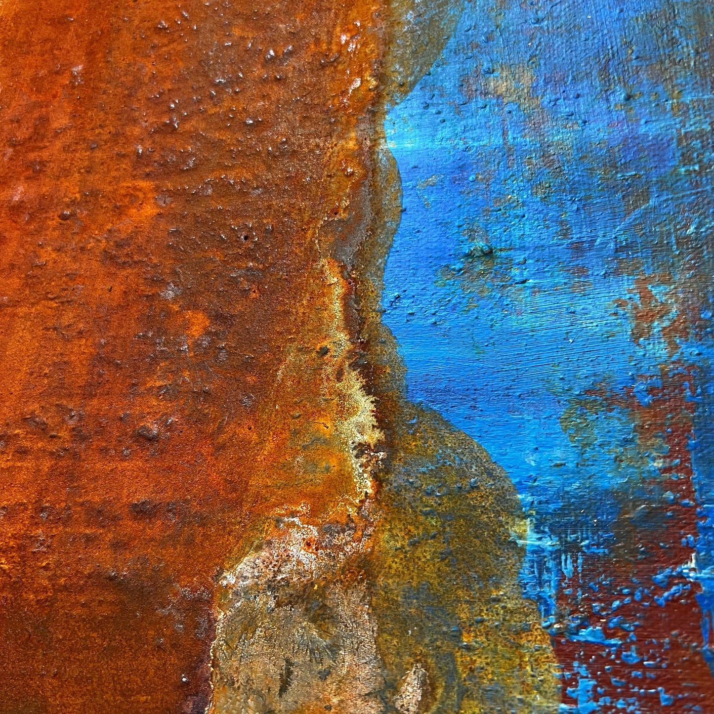 Atlas de lo Efímero | Original Minimalist Abstract Painting | Rust, Black & Blue Mixed Media on Canvas | 50 x 50 cm