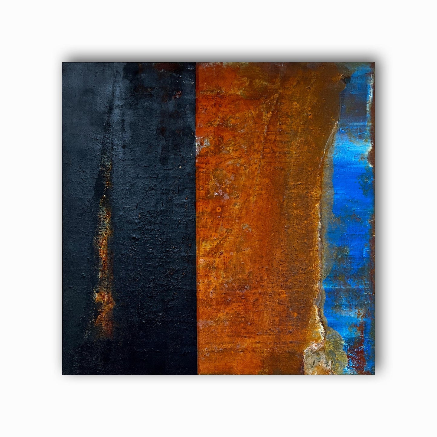 Atlas de lo Efímero | Original Minimalist Abstract Painting | Rust, Black & Blue Mixed Media on Canvas | 50 x 50 cm