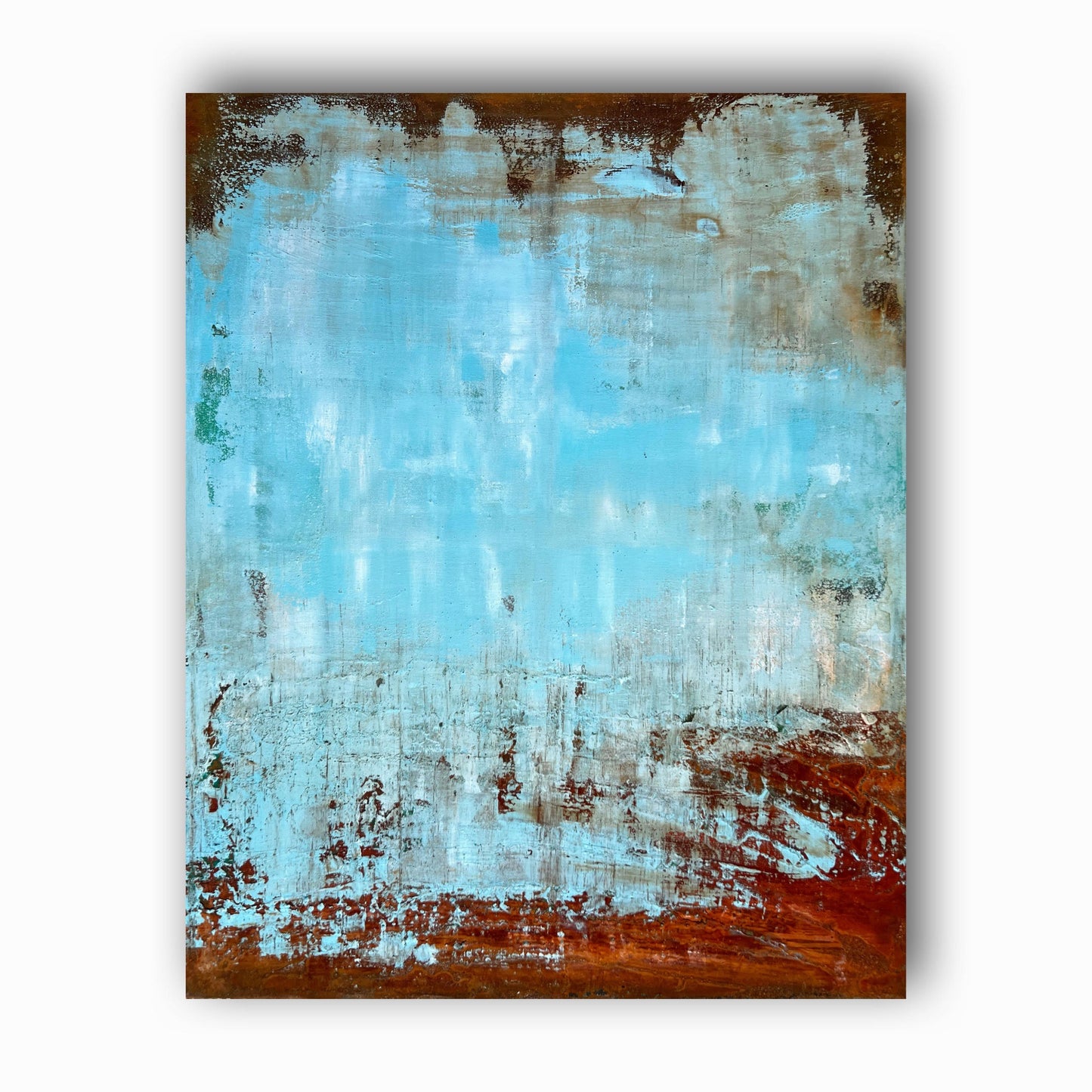 No. 2340 | Original Textured Abstract Painting | Rust & Turquoise Blue Mixed Media on Canvas | 100 x 80 cm