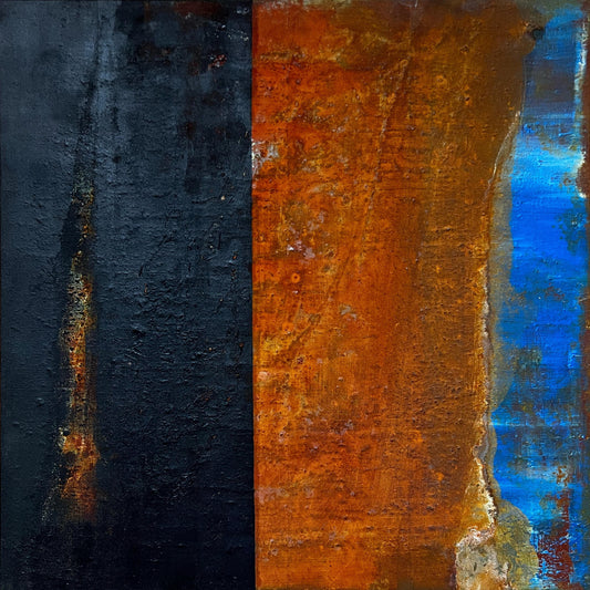 Atlas de lo Efímero | Original Minimalist Abstract Painting | Rust, Black & Blue Mixed Media on Canvas | 50 x 50 cm