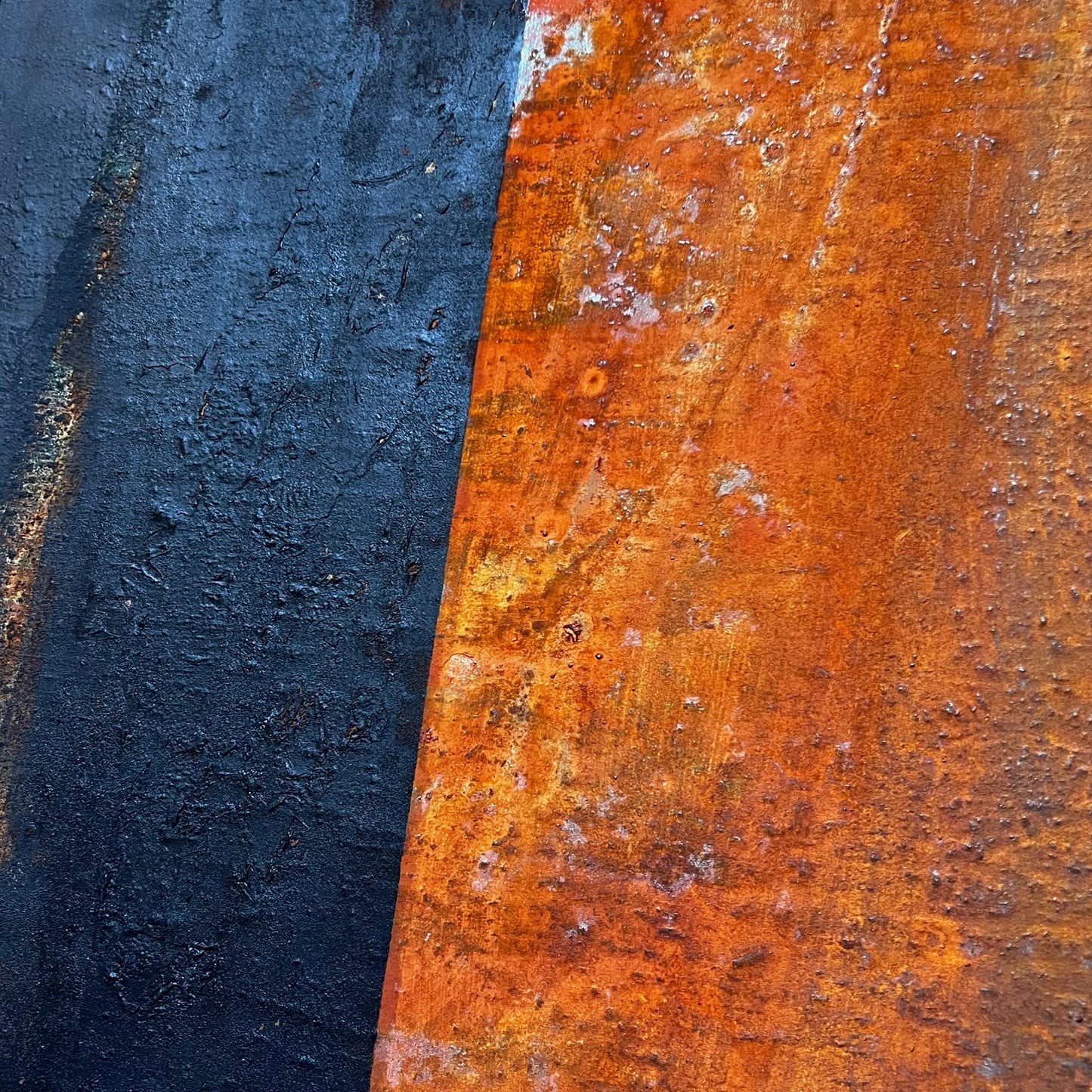 Atlas de lo Efímero | Original Minimalist Abstract Painting | Rust, Black & Blue Mixed Media on Canvas | 50 x 50 cm