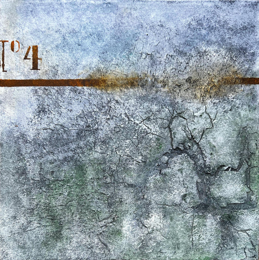El número 4 – Original Industrial Rust Architectural Painting | 12x12" Deep Profile