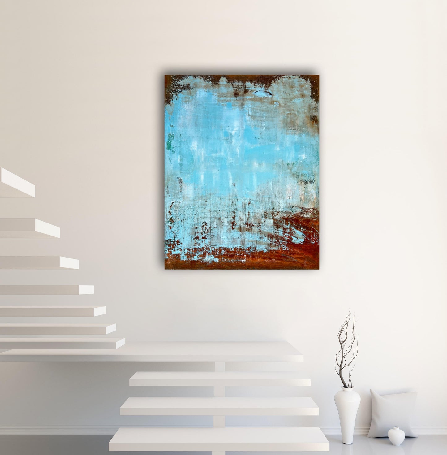 No. 2340 | Original Textured Abstract Painting | Rust & Turquoise Blue Mixed Media on Canvas | 100 x 80 cm