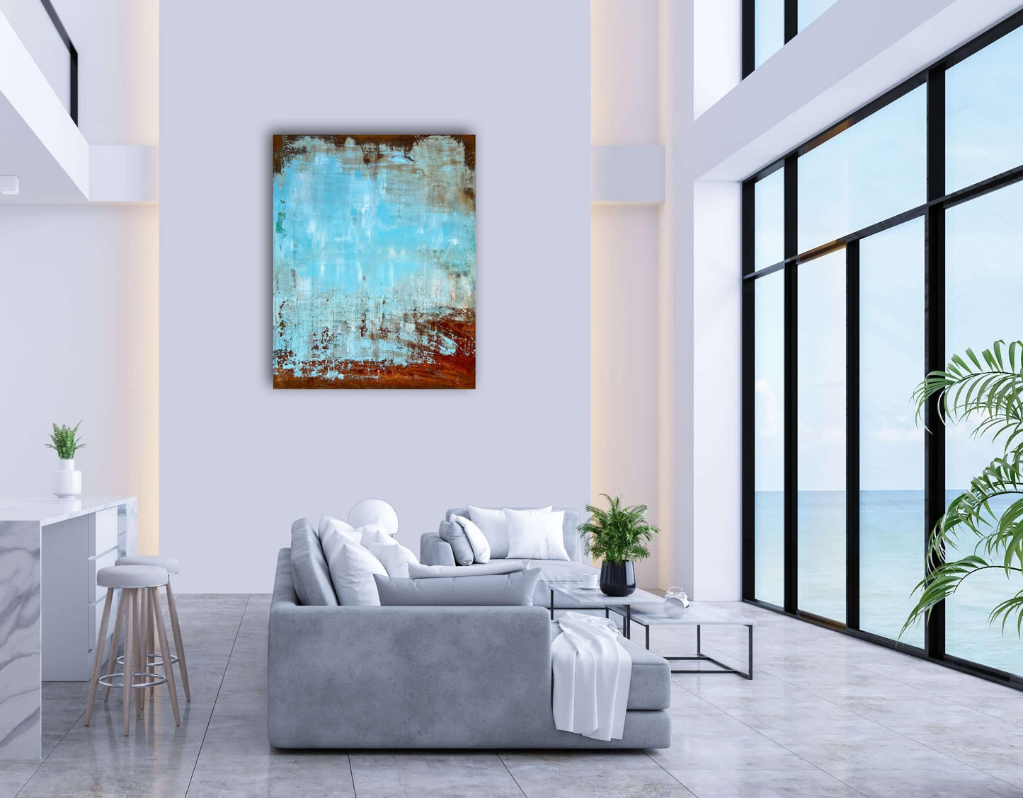 No. 2340 | Original Textured Abstract Painting | Rust & Turquoise Blue Mixed Media on Canvas | 100 x 80 cm
