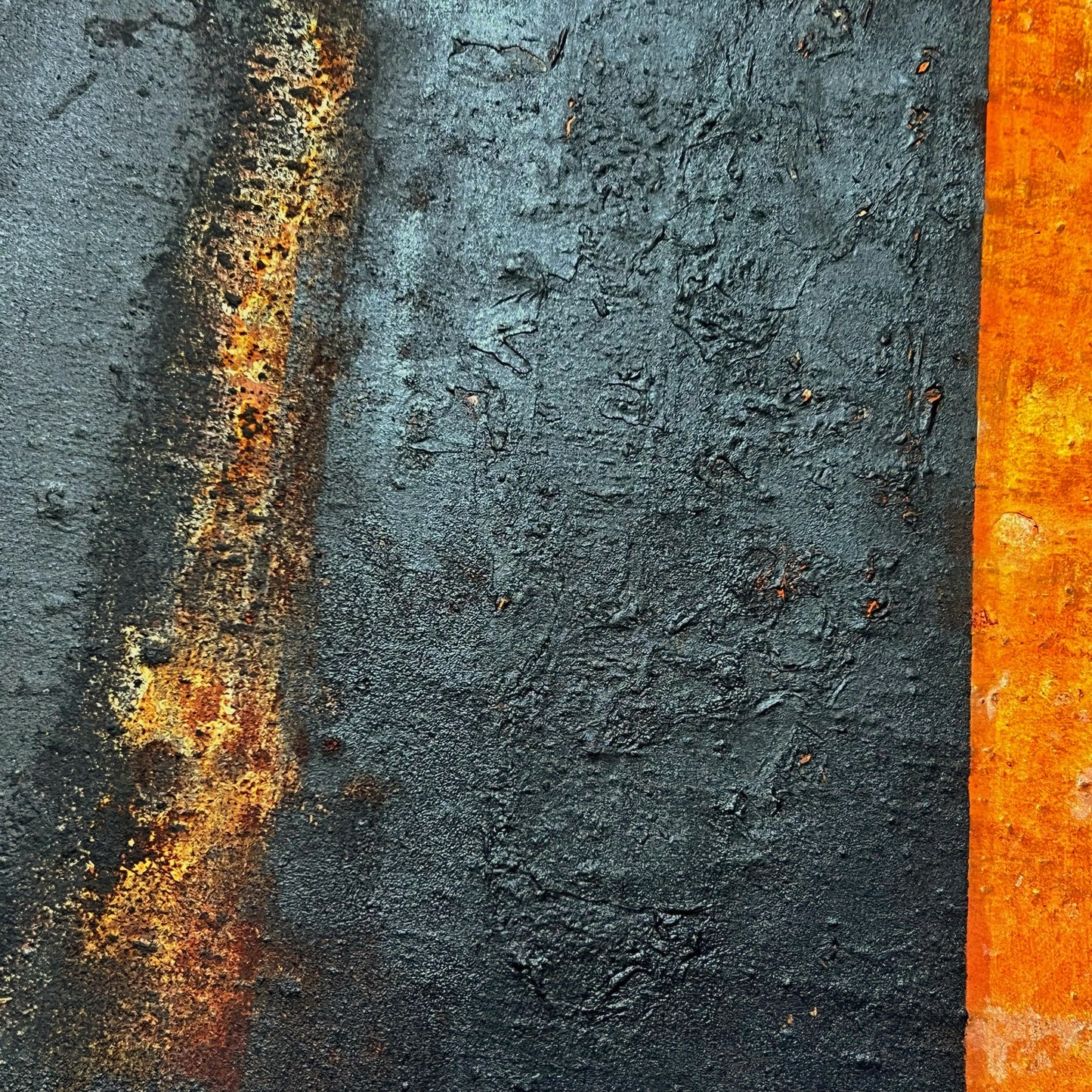 Atlas de lo Efímero | Original Minimalist Abstract Painting | Rust, Black & Blue Mixed Media on Canvas | 50 x 50 cm