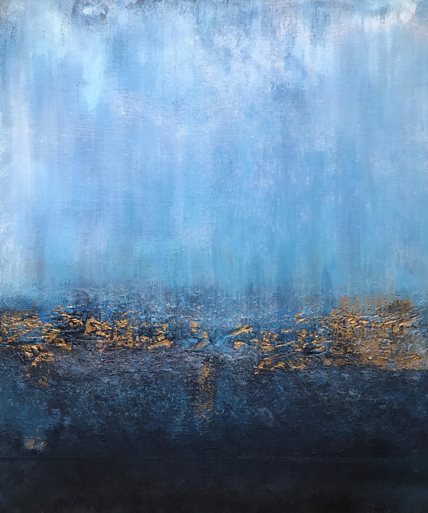 No. 2188 | Original Blue & Gold Abstract Painting on Canvas 60x50 cm