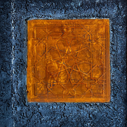 Hidden Geometry | Original Textured Architectural Painting | Mixed Media Rust Effect on Canvas | 11.8 × 11.8 in